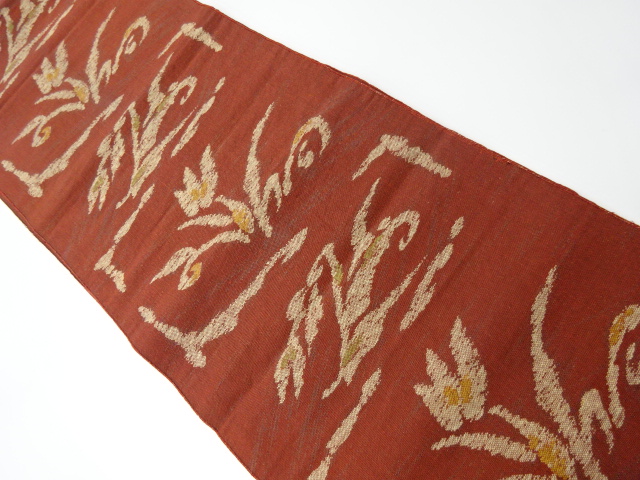 JAPANESE KIMONO / ANTIQUE NAGOYA OBI / TSUMUGI / WOVEN FLOWER